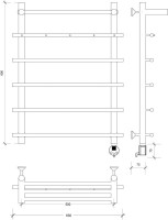 Полотенцесушитель электрический Secado Турин 1 КСП 80x55 см, подключение справа, матовый черный, лесенка, с полкой