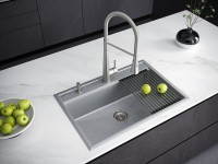 Мойка кухонная Paulmark Stepia + Step PM117551-GRM+R375-BS серый металлик