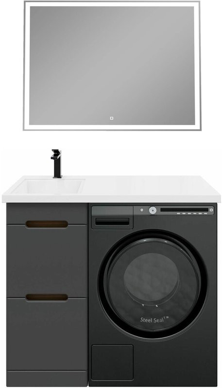 Мебель для ванной комнаты SanStar Darko 100 L под стиральную машину дуб вотан, графит софт, раковина Персона
