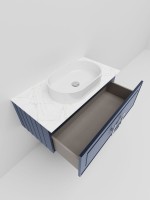 Тумба под раковину со столешницей La Fenice Cubo 100 подвесная, синяя, столешница белый мрамор, ручка белая