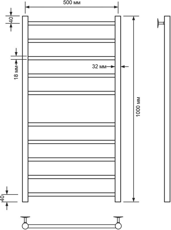 Полотенцесушитель водяной Comfysan Noumi W-10 100х50 100x55 см, черный матовый, лесенка
