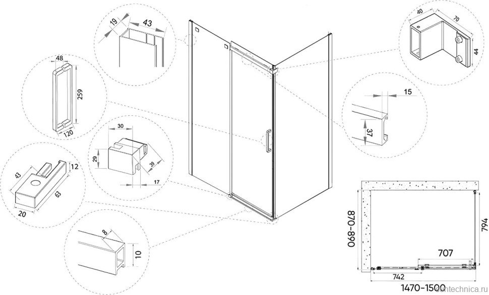 Душевой уголок Veconi Rovigo RV-071 150x90
