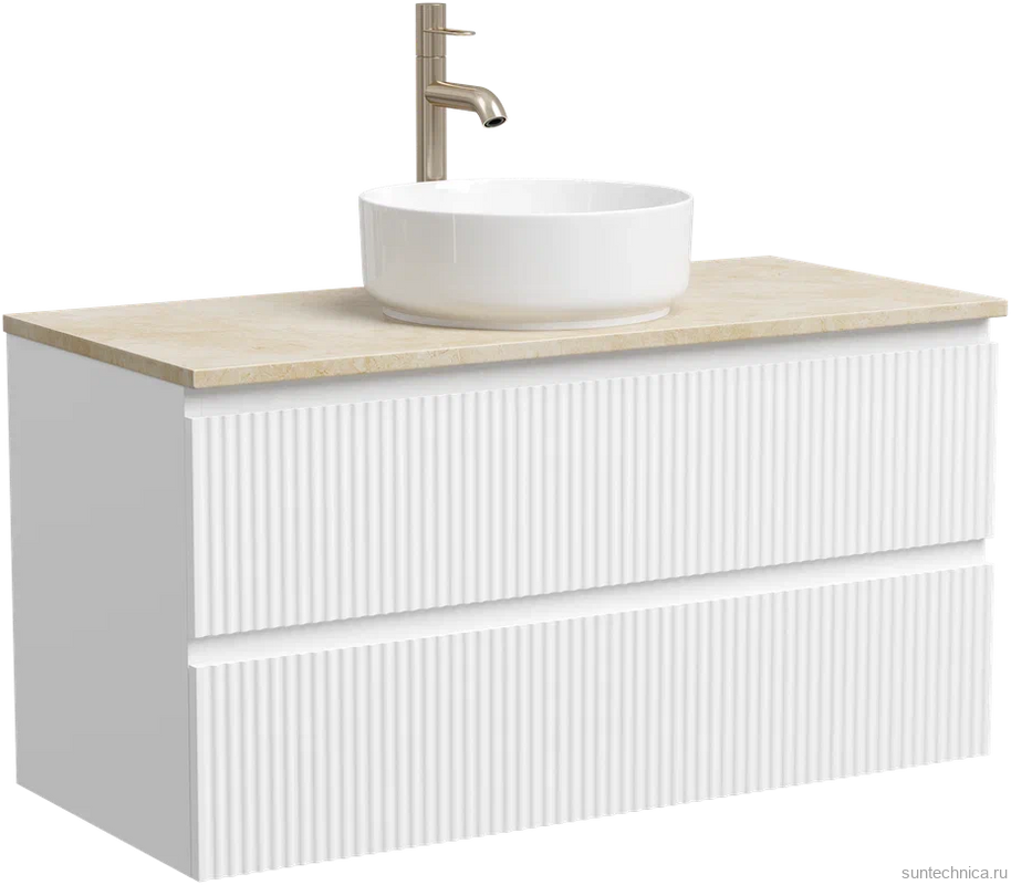 Тумба под раковину со столешницей Sancos Snob R 100 bianco, столешница бежевая, с отв. под смеситель