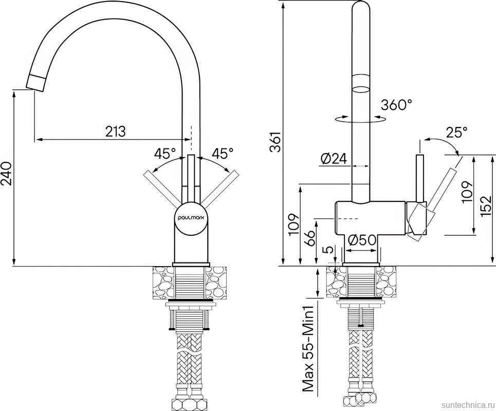 Смеситель для кухни Paulmark Bend Be212066-SS
