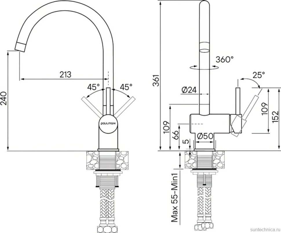Смеситель для кухни Paulmark Bend Be212066-SS