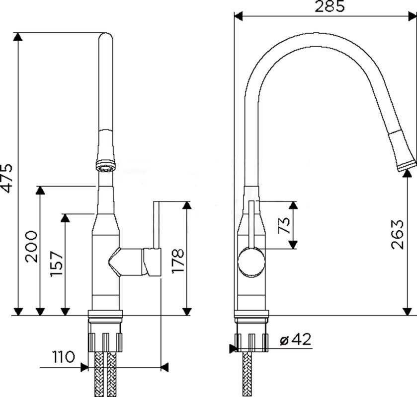 Комплект Мойка Omoikiri Bosen 54-U-BL черная + Смеситель Yatomi BN-BL с гибким изливом нержавеющая сталь, черный