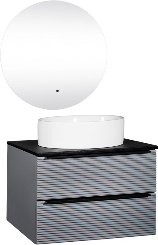 Мебель для ванной комнаты Runo Орлеан 70 серая, черная, раковина Ovale 50