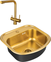 Комплект Мойка Zorg Inox PVD SZR 4749 BRONZE бронза + Смеситель Inox SZR-7039 BRONZE бронза