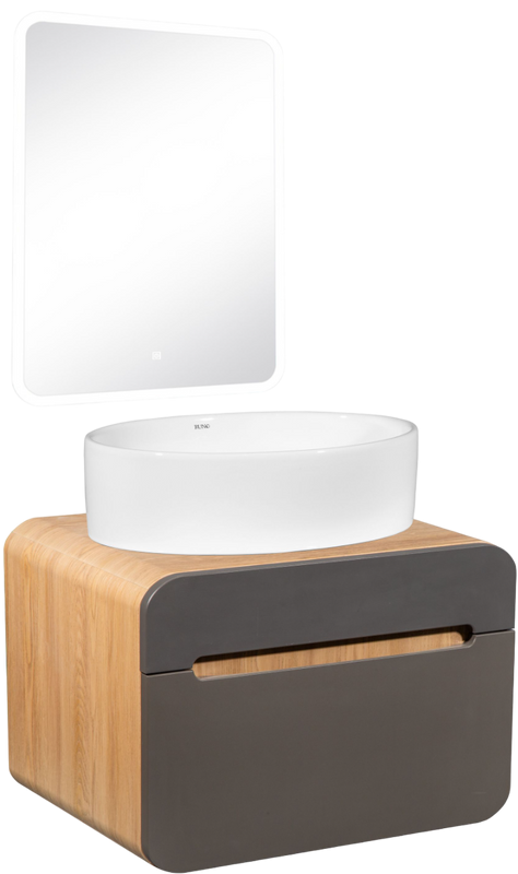 Мебель для ванной комнаты Runo Ницца 60 дуб натуральный, графит, раковина Ovale 50