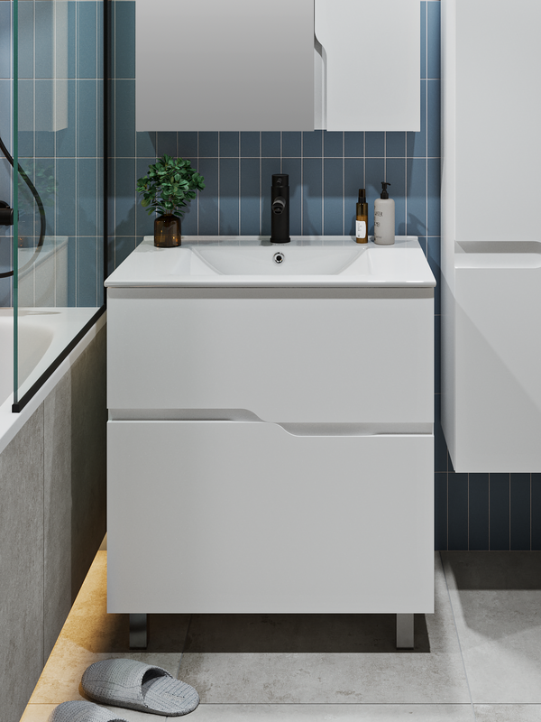 Мебель для ванной комнаты Runo Палермо 80 напольная, глянцевая белая