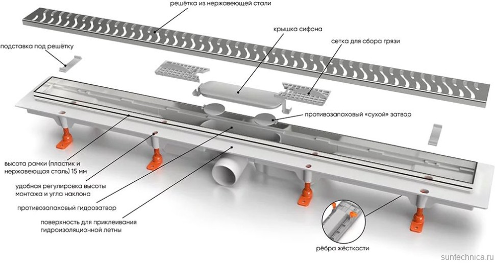 Душевой трап (лоток) Veconi Klasik Graphite 550 брашированный графит