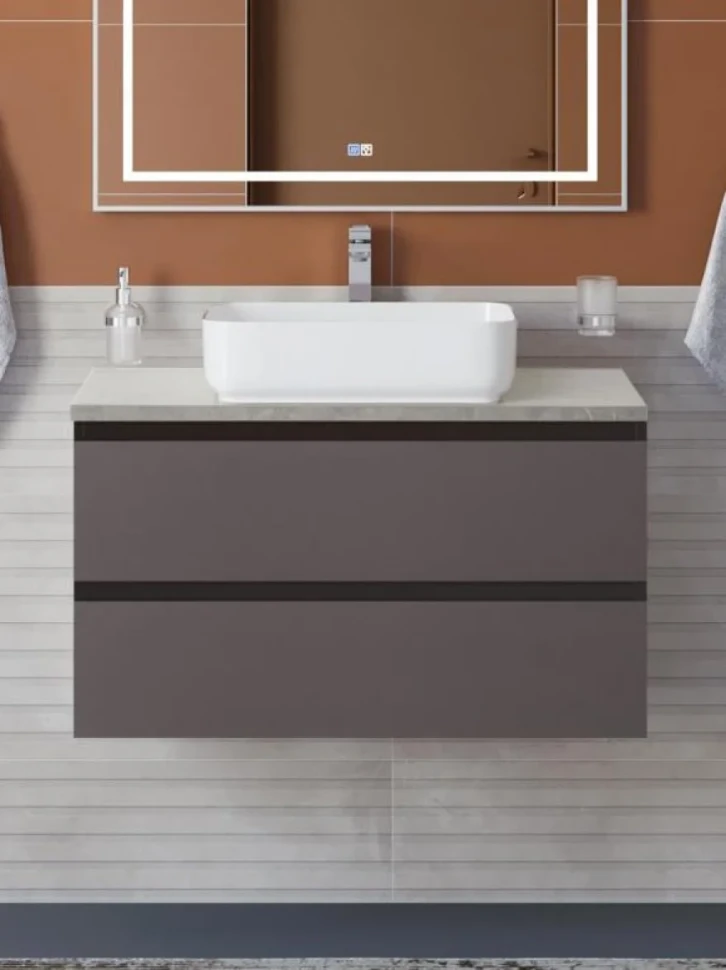 Тумба под раковину со столешницей BelBagno Kraft 80 подвесная, матовая темно-серая, столешница kep-80-mgl