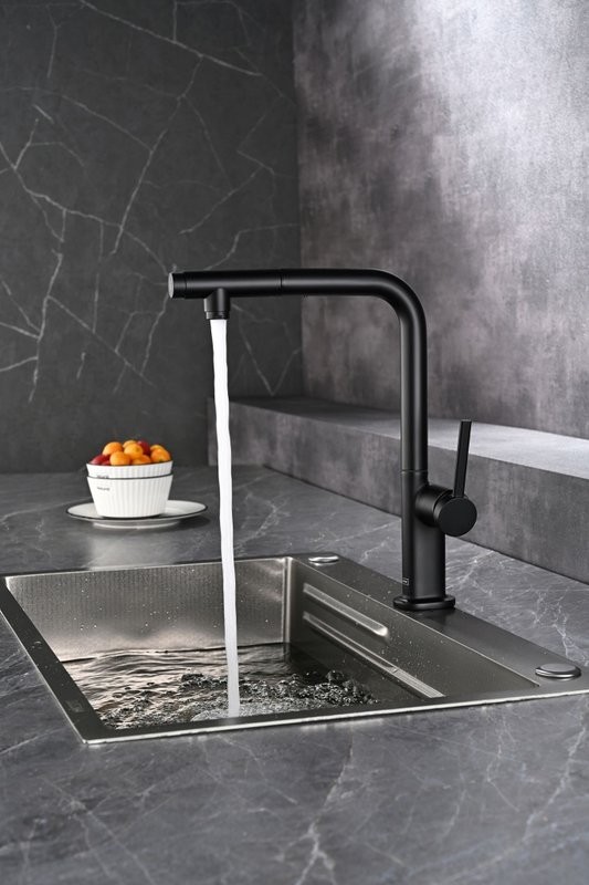 Смеситель для кухни AQUAme Cucina с выдвижным изливом AQM9903MB