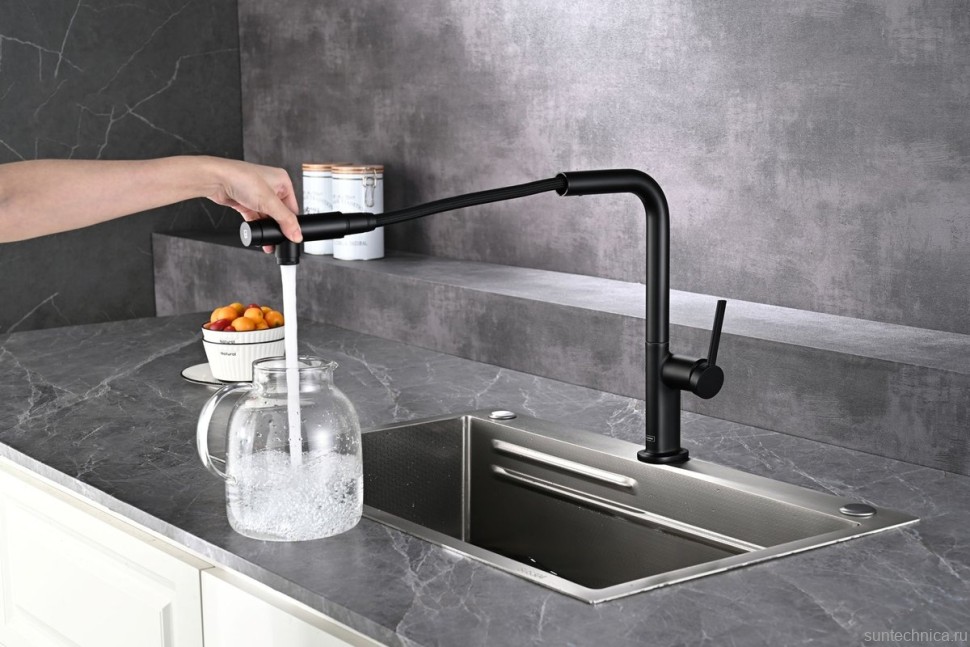 Смеситель для кухни AQUAme Cucina с выдвижным изливом AQM9903MB