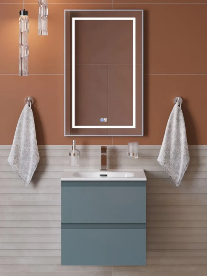Мебель для ванной комнаты BelBagno Kraft 39 50 подвесная, матовая голубая, раковина bb500/390etl