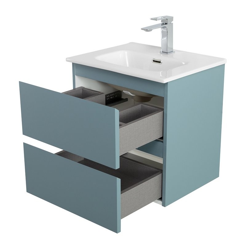 Мебель для ванной комнаты BelBagno Kraft 39 50 подвесная, матовая голубая, раковина bb500/390etl
