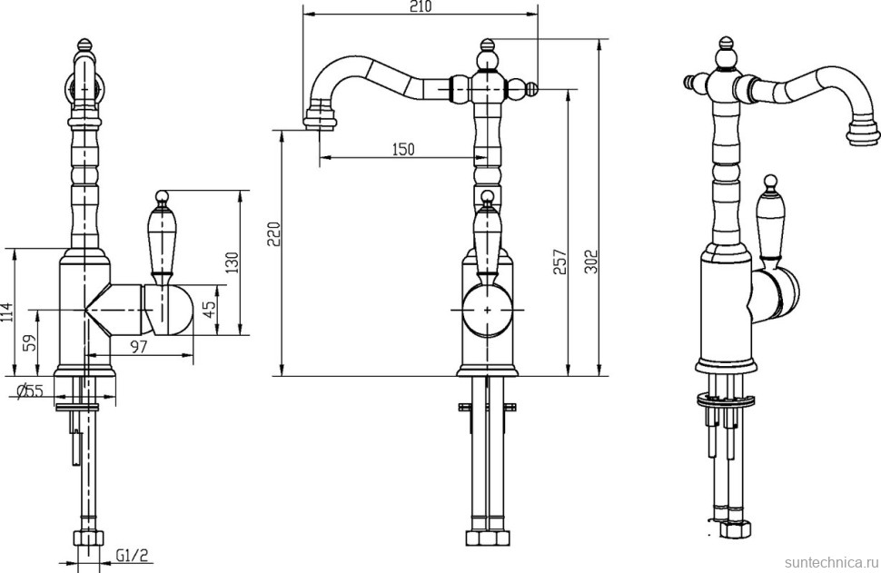 Смеситель для раковины Boheme Tradizionale Nero 252 золото