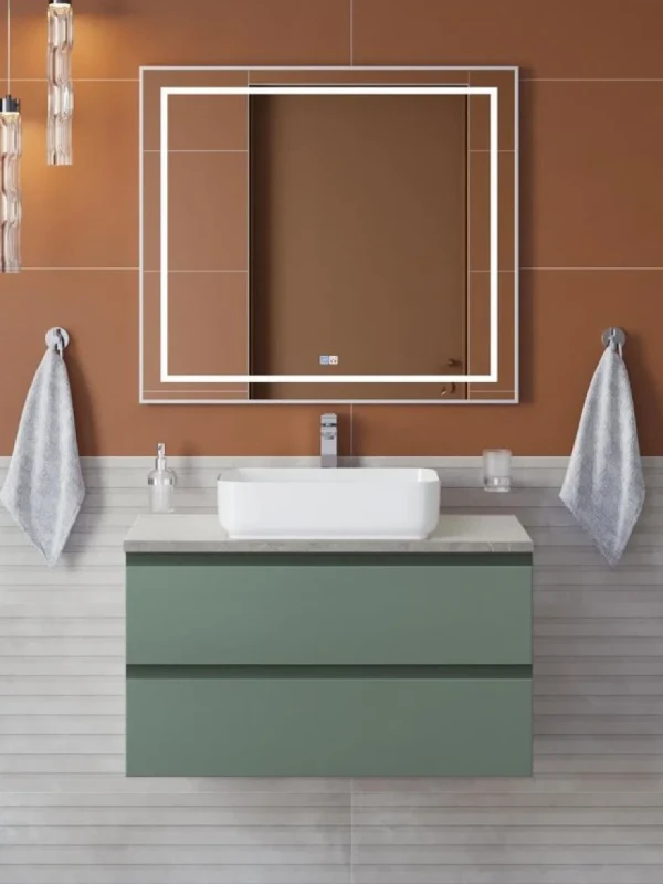 Мебель для ванной комнаты BelBagno Kraft 90 подвесная, матовая еловая, столешница kep-90-mgl, раковина BB1304