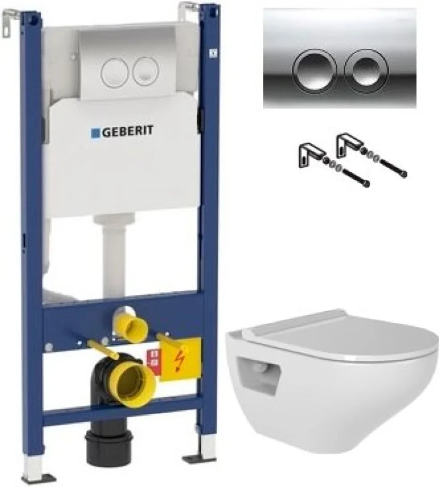 Комплект Унитаз подвесной Bien Ion безободковый + Инсталляция Geberit Duofix Delta 458.124.21.1 3 в 1 с кнопкой смыва, хром