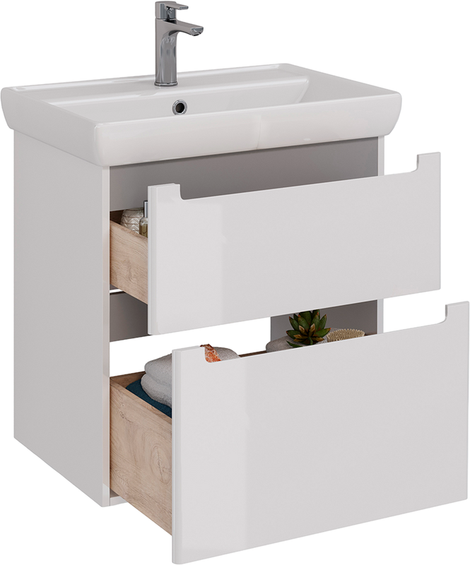 Тумба с раковиной Lemark Buno 70 белая глянцевая, 2 ящика