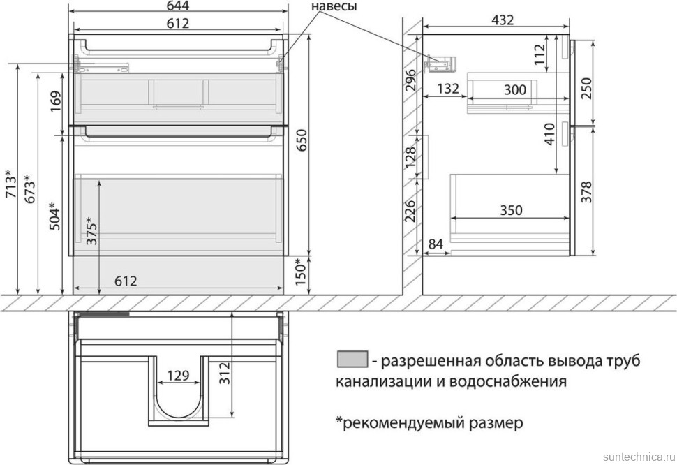 Тумба с раковиной Lemark Buno 70 белая глянцевая, 2 ящика