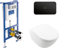 Комплект Унитаз подвесной Villeroy & Boch Subway 3.0 4670TS01 alpin, сиденье с микролифтом + Инсталляция + Кнопка Viconnect 922490AN black matt