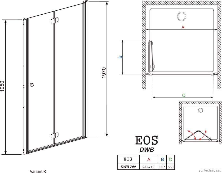 Душевая дверь в нишу Radaway EOS DWB 70 интимато R