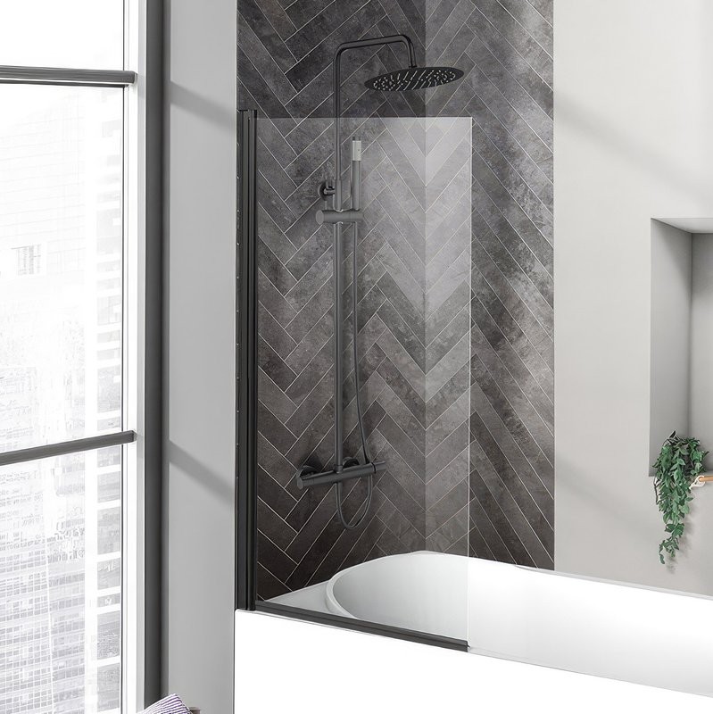 Шторка на ванну BelBagno Uno V-1-90/150-C-Nero профиль черный, стекло прозрачное