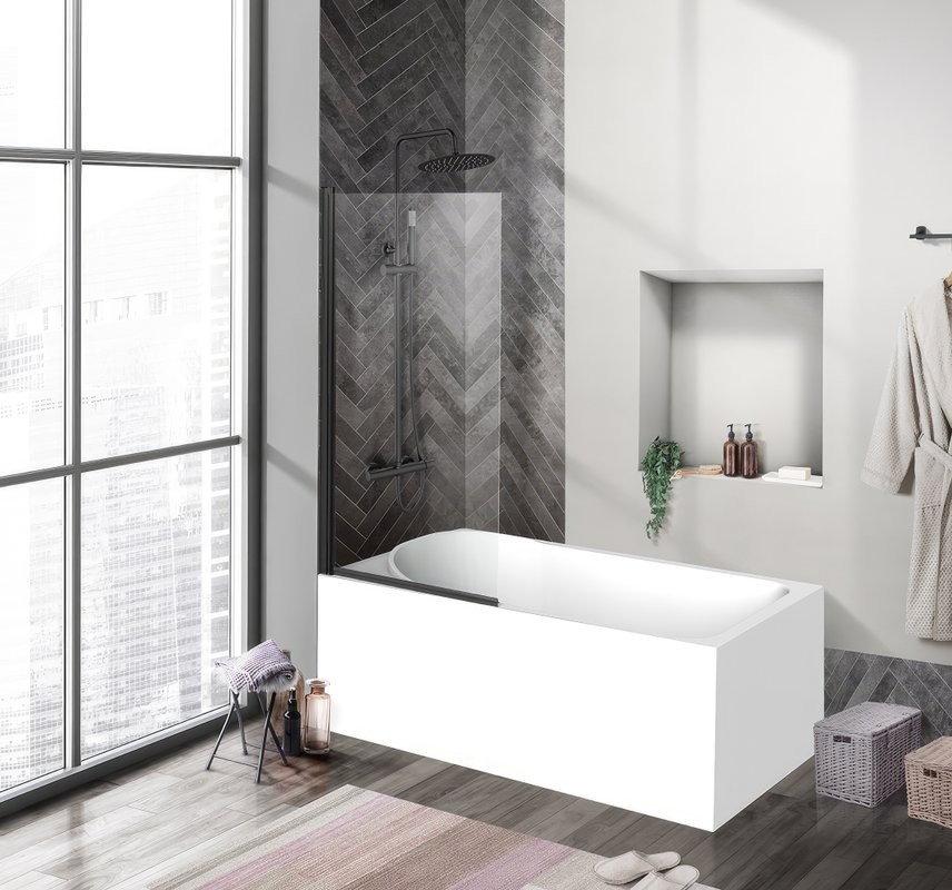 Шторка на ванну BelBagno Uno V-1-90/150-C-Nero профиль черный, стекло прозрачное
