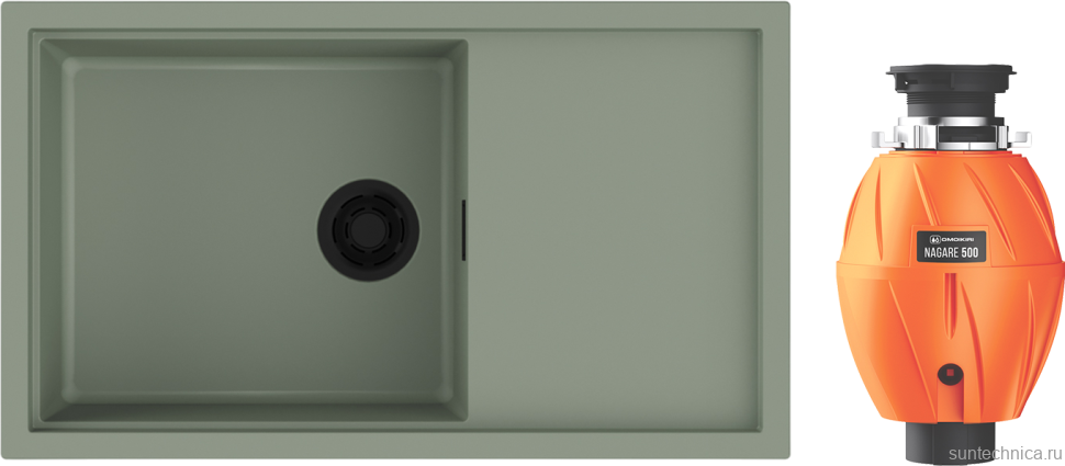 Комплект Мойка Omoikiri Sintesi 86-WG wind green + Измельчитель Nagare 500