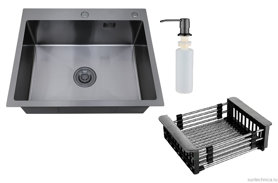 Мойка кухонная РМС MR-6050BL c корзиной и дозатором, графит