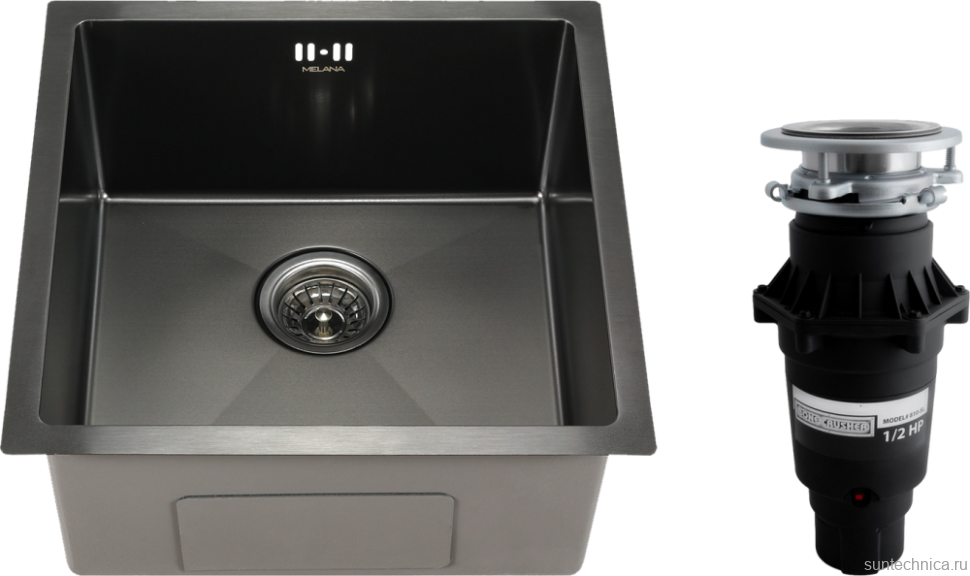 Комплект Мойка Melana D4545HB графит + Измельчитель Bone Crusher BC 810-SL Slim Line