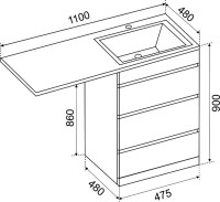 Тумба с раковиной Emmy Джерси 110 L, под стиральную машину, белая