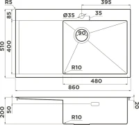 Мойка кухонная Omoikiri Akisame 86-GB-R графит Мойка кухонная Omoikiri Akisame 86-GB-R графит