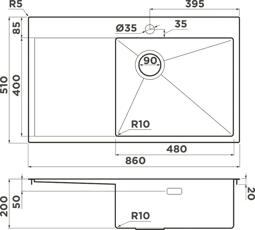 Мойка кухонная Omoikiri Akisame 86-GB-R графит