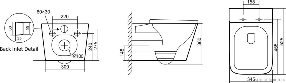 Комплект Унитаз подвесной SantiLine SL-5027 безободковый, с микролифтом, система смыва Tornado + Инсталляция SantiLine SL-01 с кнопкой смыва хром