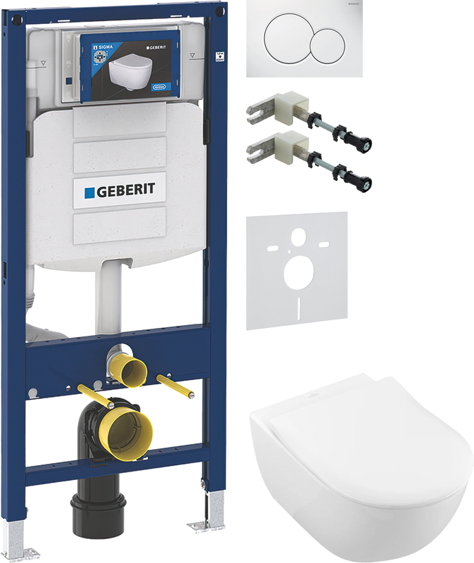 Комплект Унитаз подвесной Villeroy & Boch Subway 2.0 5614R201 alpin + Крепления Geberit Duofix 111.815.00.1 к стене + Звукоизоляция + Инсталляция UP 320 111.300.00.5 + Кнопка Sigma 01 115.770.11.5 белая
