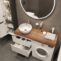 Мебель для ванной комнаты STWORKI Берген 60 белая с темной столешницей 122, раковина Moon 1, R
