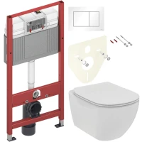 Комплект Унитаз подвесной Ideal Standard Tesi T536001 с микролифтом + Инсталляция TECE Base 9400413 4 в 1 с кнопкой смыва