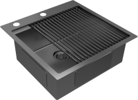 Комплект Мойка Paulmark Kroner + Pro PM705151-GM+R405-GM вороненая сталь + Измельчитель Bone Crusher BC 1000-AS