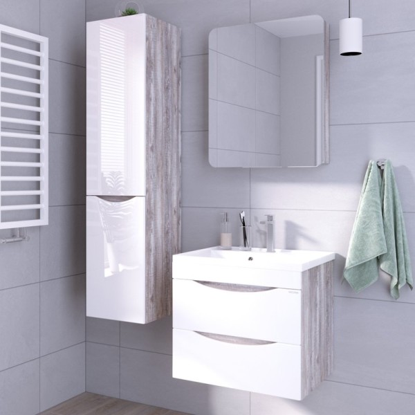 Мебель для ванной комнаты Grossman Талис 60 бетон пайн, белый глянец