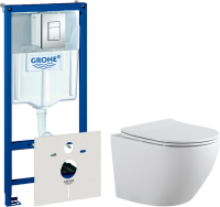 Комплект Унитаз подвесной Aquanet Cetus 2.0 W rimless + Инсталляция Grohe Rapid SL 38772001 3 в 1 с кнопкой смыва + Шумоизоляция 37131000