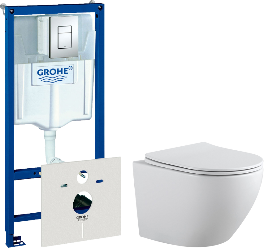 Комплект Унитаз подвесной Aquanet Cetus 2.0 W rimless + Инсталляция Grohe Rapid SL 38772001 3 в 1 с кнопкой смыва + Шумоизоляция 37131000