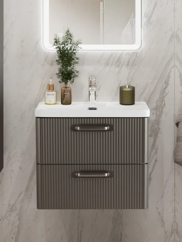 Тумба с раковиной BelBagno Due 60 ручки матовый атласный никель, оружейная сталь