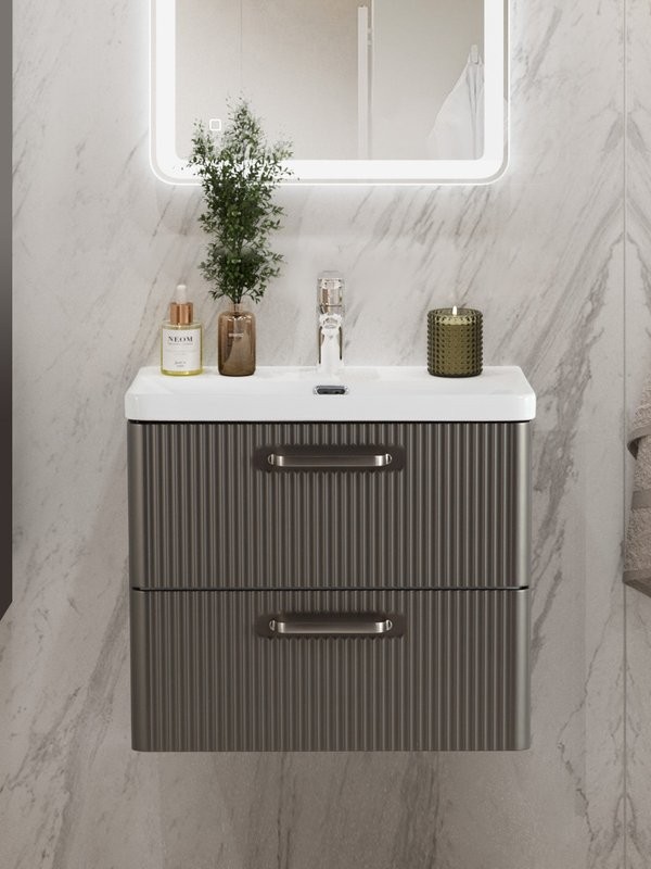 Тумба с раковиной BelBagno Due 60 ручки матовый атласный никель, оружейная сталь