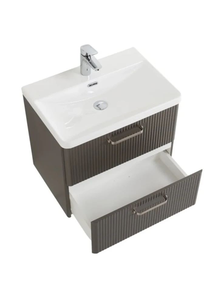 Тумба с раковиной BelBagno Due 60 ручки матовый атласный никель, оружейная сталь