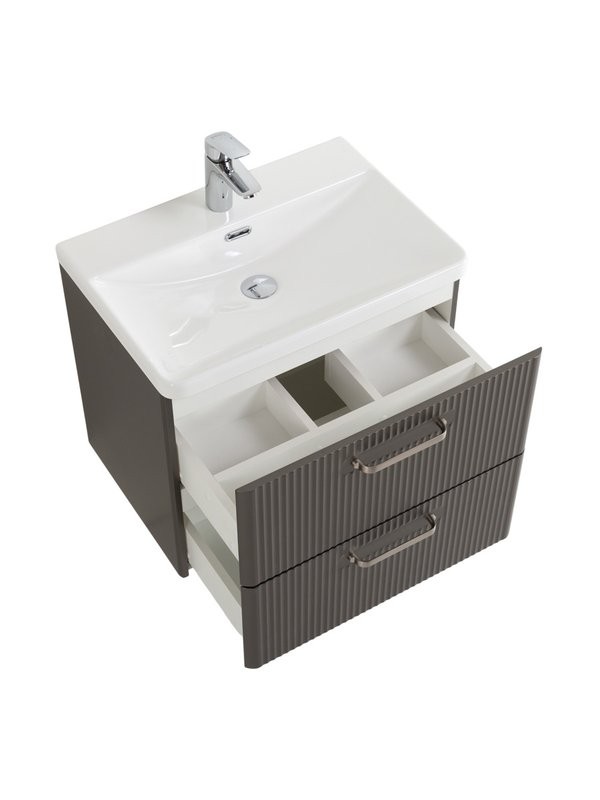 Тумба с раковиной BelBagno Due 60 ручки матовый атласный никель, оружейная сталь