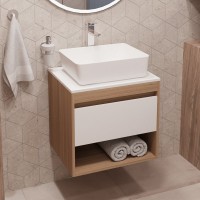 Тумба с раковиной Teymi Ritta 55 дуб эврика, матовая белая, раковина Helmi 50