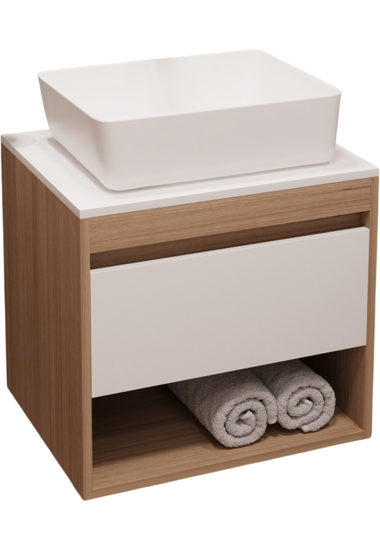 Тумба с раковиной Teymi Ritta 55 дуб эврика, матовая белая, раковина Helmi 50