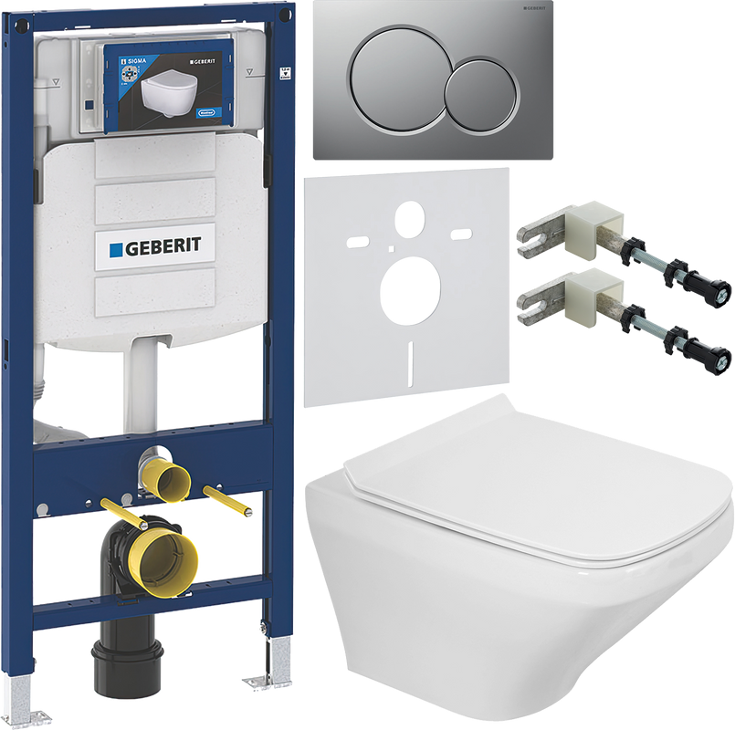 Комплект Унитаз подвесной BelBagno Sela BB3201CHR белый + Крышка BB3201SC белая + Инсталляция Geberit Duofix UP 320 111.300.00.5 + Кнопка Sigma 01 115.770.JQ.5 лакированная, матовый хром + Крепления 111.815.00.1 к стене + Звукоизоляция